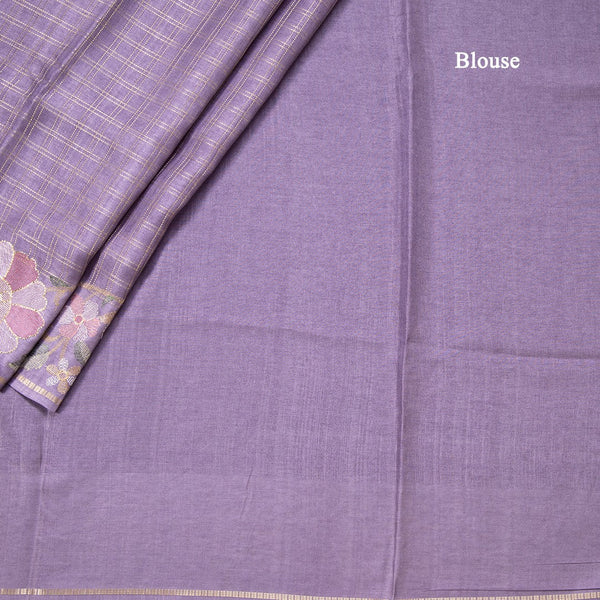 Semi Raw Silk Lavender Zari Checked Saree And Embroidered Border
