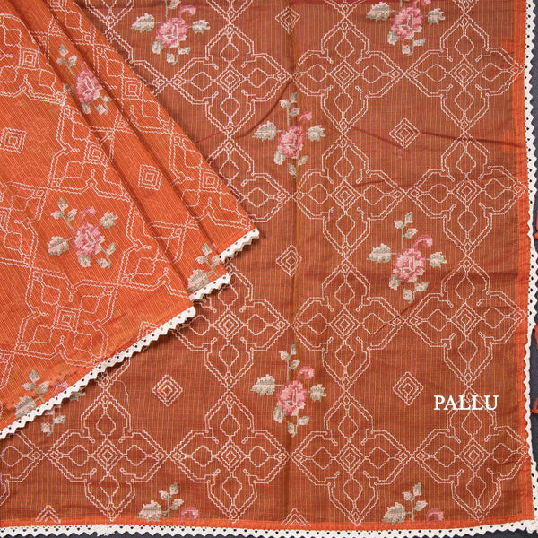 Kota Dark Orange Thread Embroidered Saree