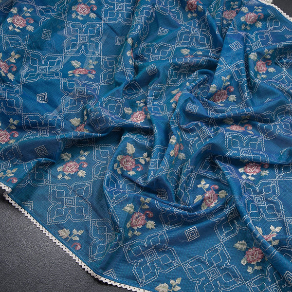 Kota Peacock Blue Thread Embroidered Saree - Kumaran Silks