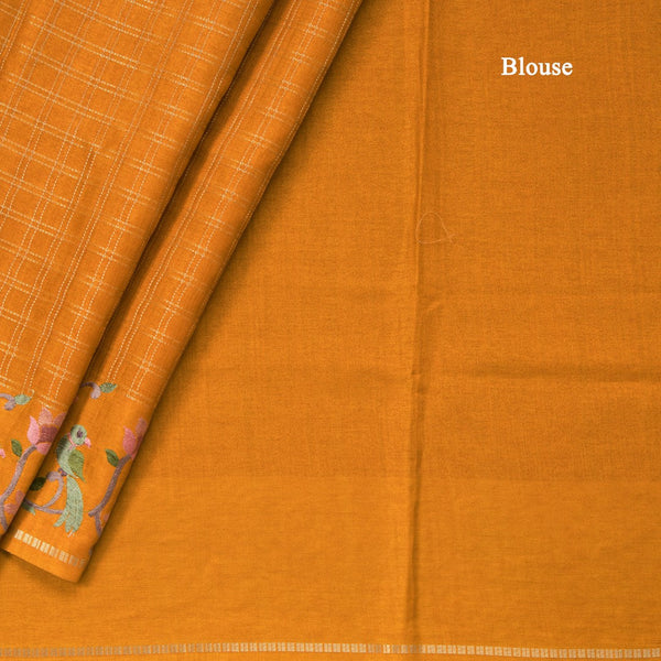 Semi Raw Silk Mango Yellow Zari Checked Saree And Embroidered Border
