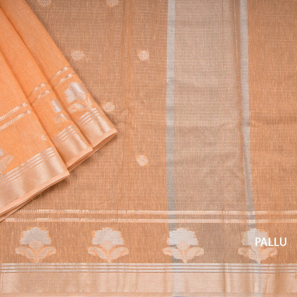 Semi Linen Peach Zari Worked Saree