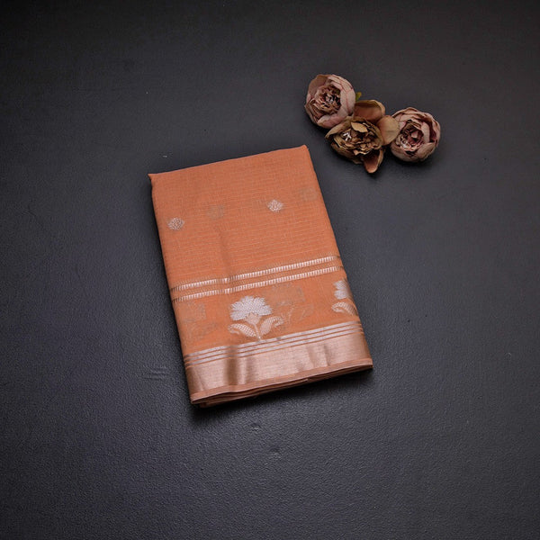 Semi Linen Peach Zari Worked Saree