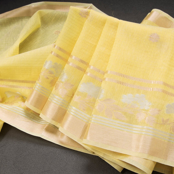 Semi Linen Yellow Zari Worked Saree