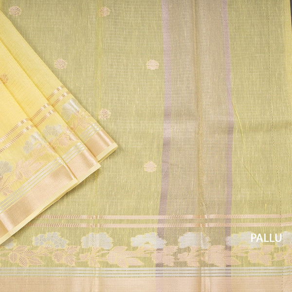 Semi Linen Yellow Zari Worked Saree