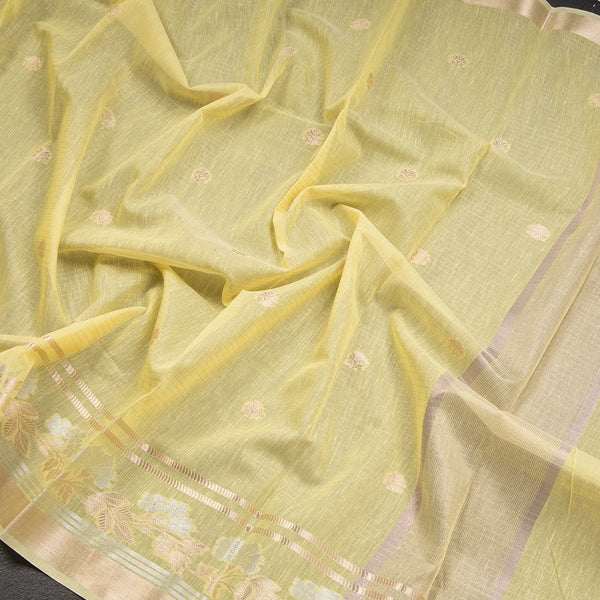 Semi Linen Yellow Zari Worked Saree