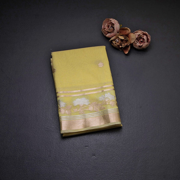 Semi Linen Yellow Zari Worked Saree