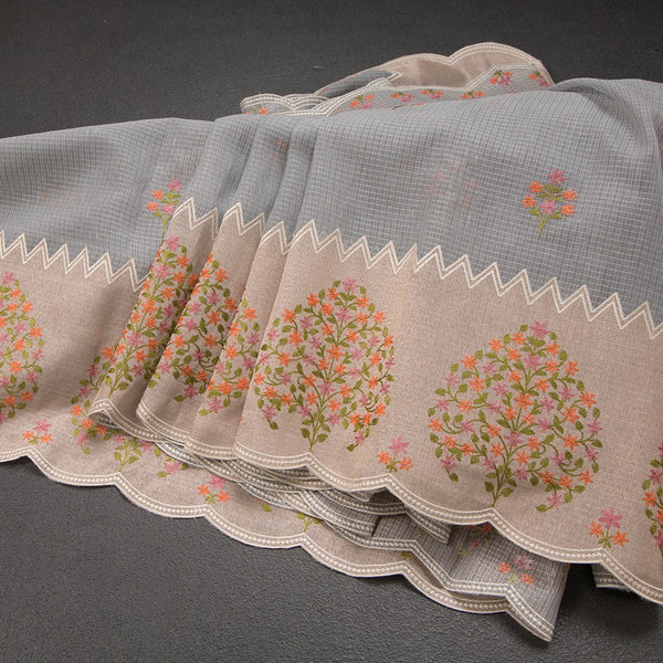 Kota Grey Saree With Applique Work