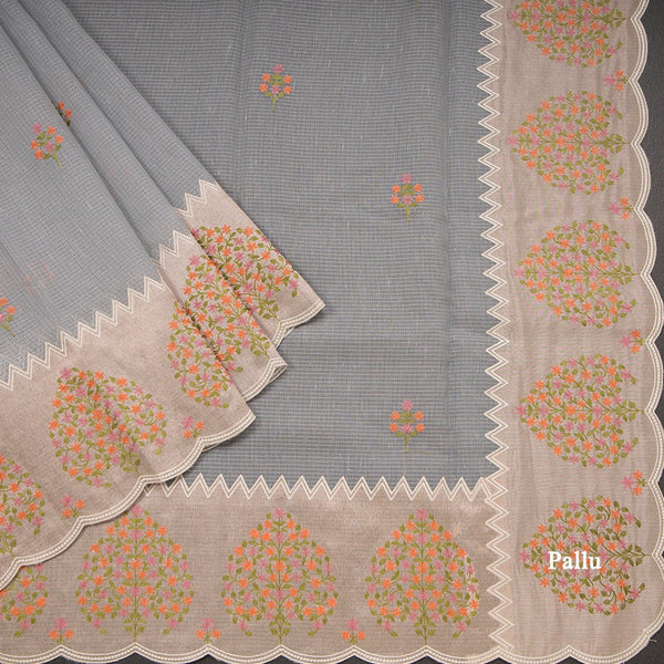 Kota Grey Saree With Applique Work