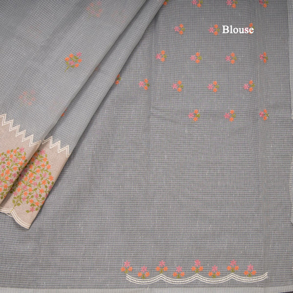 Kota Grey Saree With Applique Work