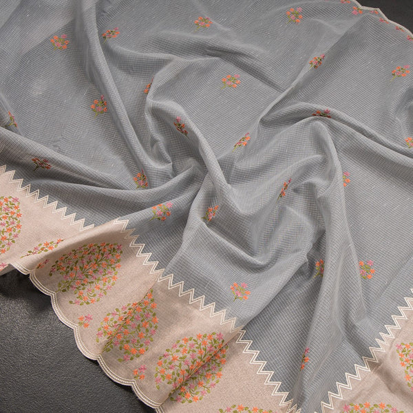 Kota Grey Saree With Applique Work