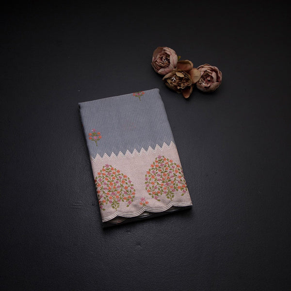 Kota Grey Saree With Applique Work