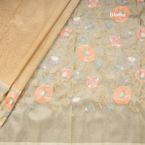 Organza Gold Saree With Applique Work