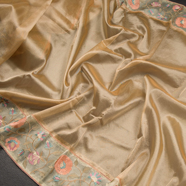 Organza Gold Saree With Applique Work - Kumaran Silks