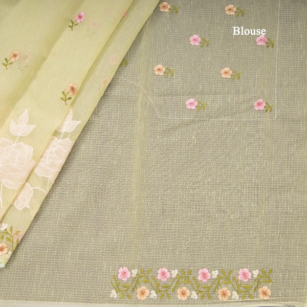 Kota Pista Green Saree With Applique Work