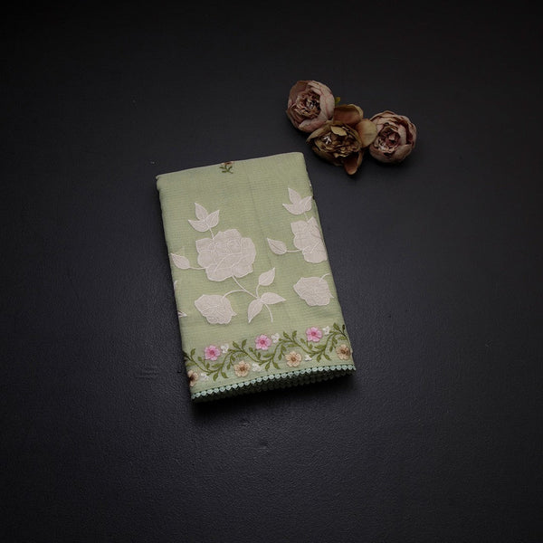 Kota Pista Green Saree With Applique Work