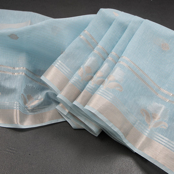 Semi Linen Light Blue Zari Worked Saree