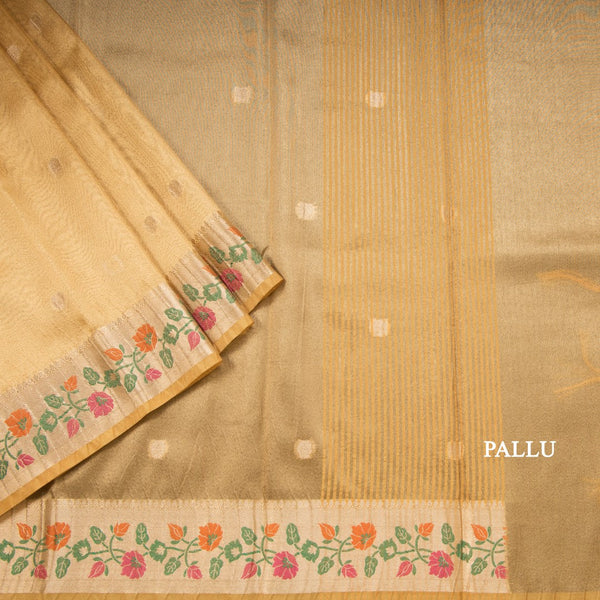Tissue Gold Saree With Zari Buttas And Paithani Border