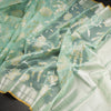 Organza Turquoise Green Floral Zari Worked Saree