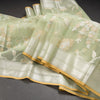 Organza Pista Green Floral Zari Worked Saree