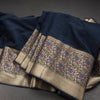 Silk Cotton Navy Blue Plain Saree With Paithani Border
