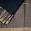 Silk Cotton Navy Blue Plain Saree With Paithani Border