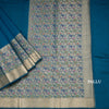 Silk Cotton Peacock Blue Plain Saree With Paithani Border