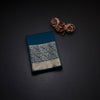 Silk Cotton Peacock Blue Plain Saree With Paithani Border