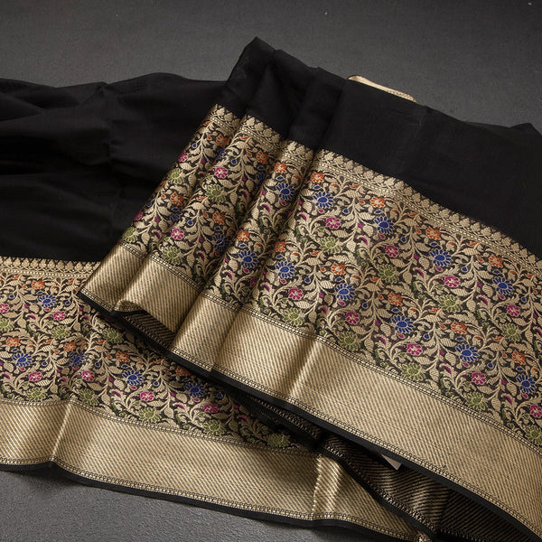Silk Cotton Black Plain Saree With Paithani Border