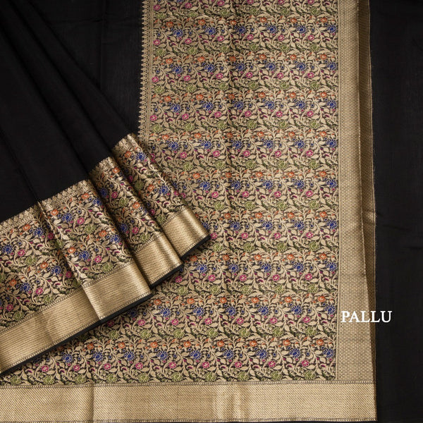 Silk Cotton Black Plain Saree With Paithani Border