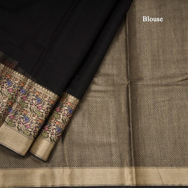 Silk Cotton Black Plain Saree With Paithani Border