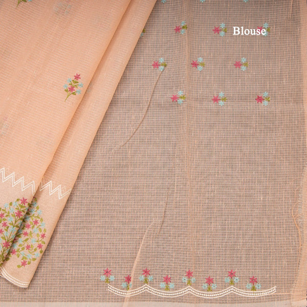 Kota Peach Saree With Applique Work
