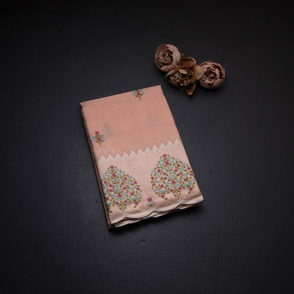 Kota Peach Saree With Applique Work