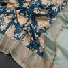 Semi Tussar Peacock Blue Floral Printed Saree