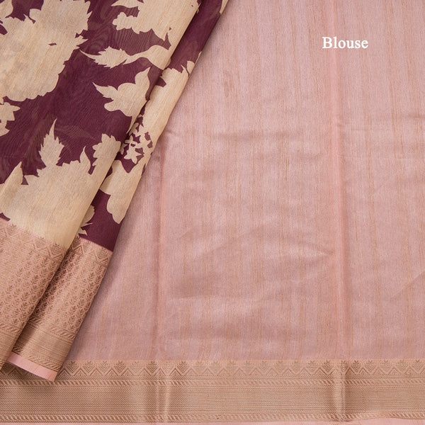 Semi Tussar Wine Floral Printed Saree