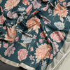 Semi Kataan Teal Green Floral Printed Saree
