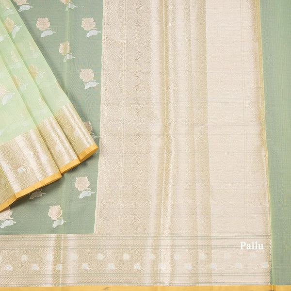 Organza Pista Green Floral Zari Worked Saree 02