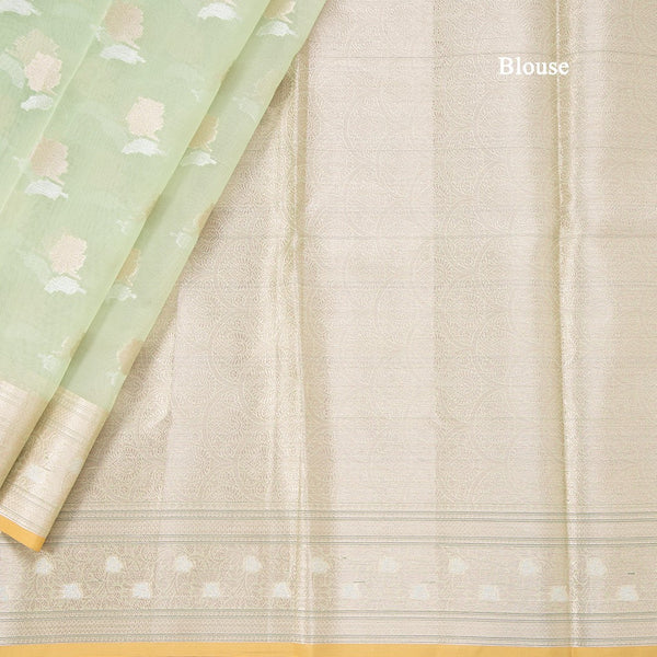 Organza Pista Green Floral Zari Worked Saree 02