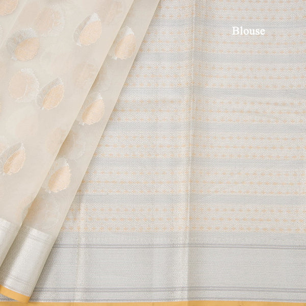 Organza Cream Floral Zari Worked Saree