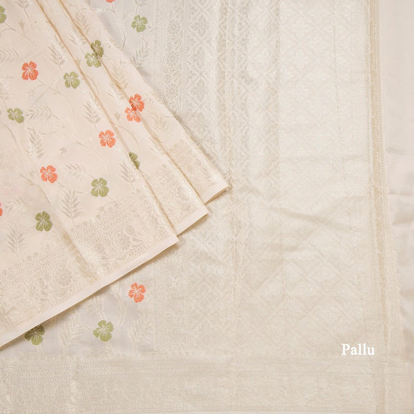Semi Kataan Cream Zari Worked Saree