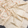 Semi Kataan Cream Zari Worked Saree