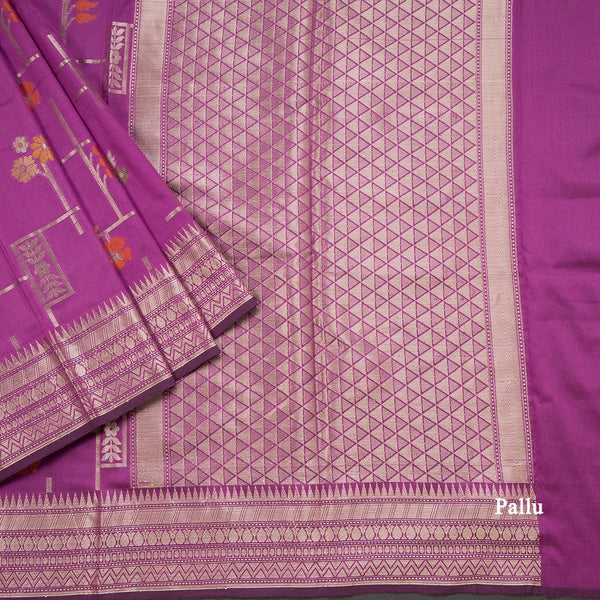Semi Kataan Magenta Purple Zari Worked Saree