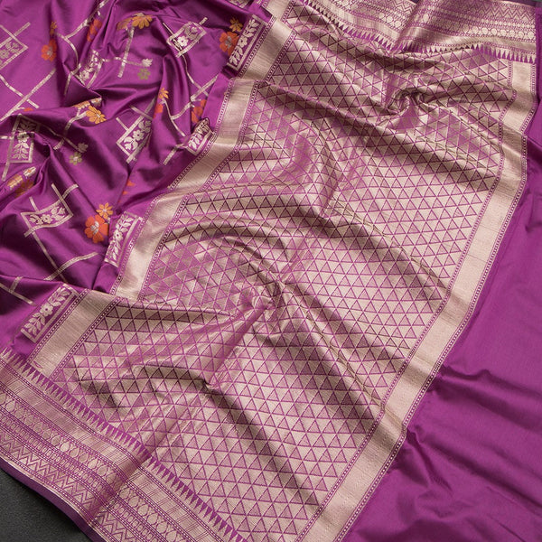 Semi Kataan Magenta Purple Zari Worked Saree