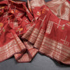 Semi Kataan Maroon Zari Worked Saree