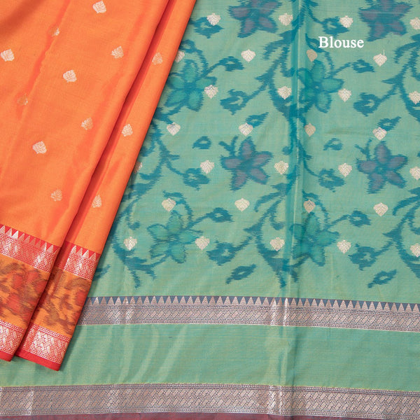 Semi Kataan Fanta Orange Saree With Zari Buttas