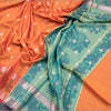 Semi Kataan Fanta Orange Saree With Zari Buttas