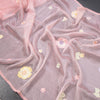 Soft Tissue Rose Pink Floral Thread Work Saree
