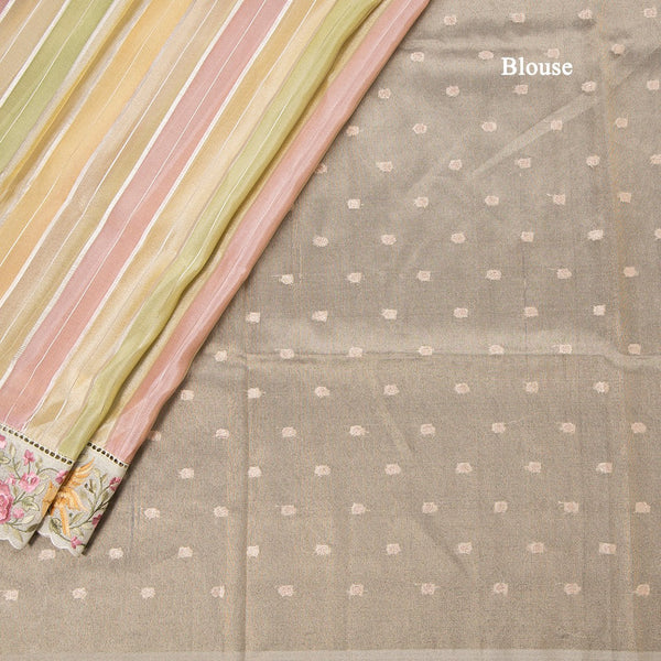 Tissue Multi Colour Zari Stripes With Thread Border Saree