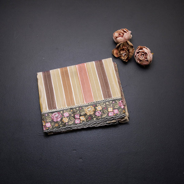 Tissue Multi Colour Zari Stripes With Thread Border Saree 03