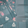 Satin Silk Sage Green Floral Printed With Thread Work Saree