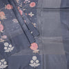 Satin Silk Grey Floral Printed With Thread Work Saree